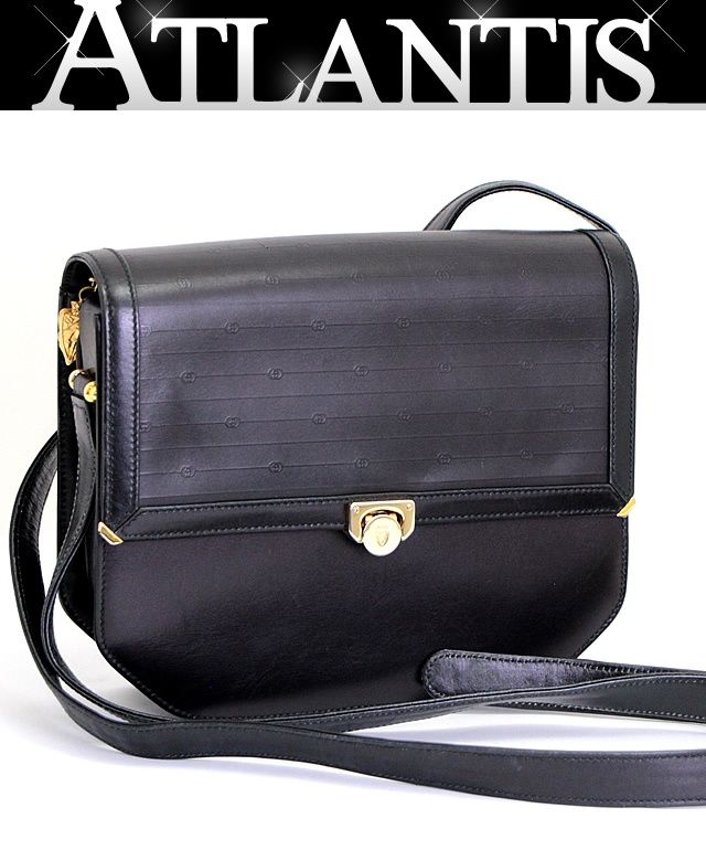 グッチ GUCCI ヴィンテージ ショルダーバッグ 黒 レザー 【66320】