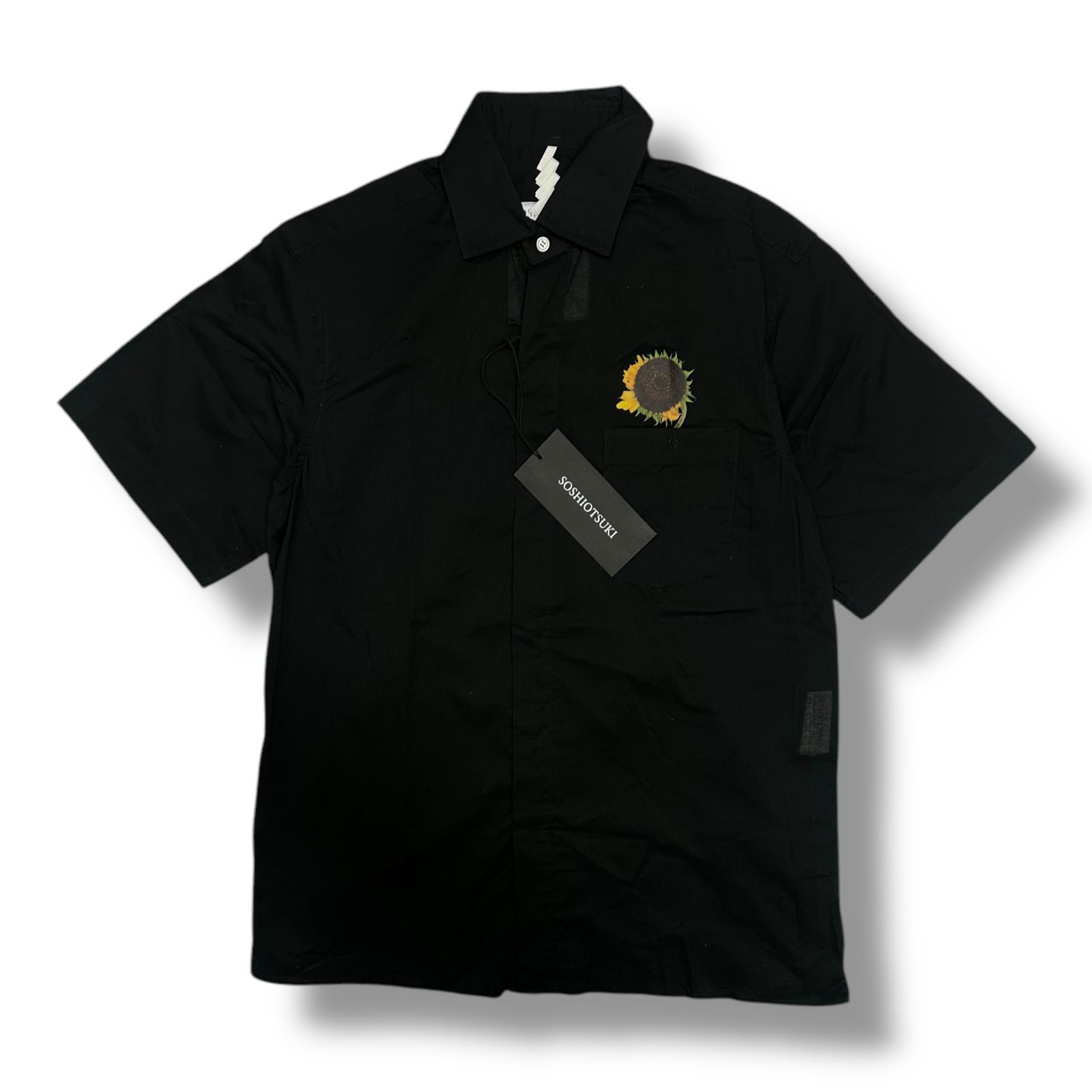 参考上代39600円 SOSHIOTSUKI 24SS THE KIMONO BREASTED SHIRT ザ キモノ ブレステッド シャツ 半袖シャツ 黒シャツ ソウシオオツキ S24SS03SH-P ブラック