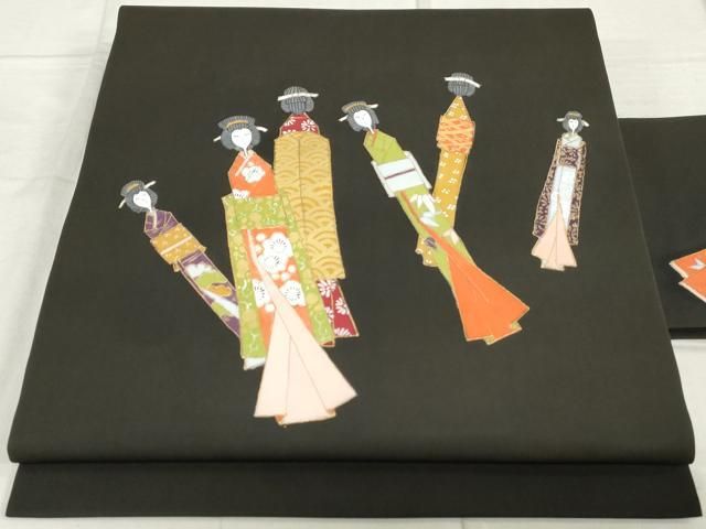 平和屋着物○塩瀬 九寸名古屋帯 手描き 色紙重ね吉祥花松文 金彩