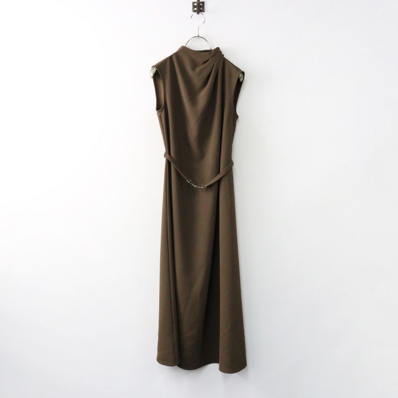 2025AW ローブブラン L AUBE BLANC Belted Drape Dress S|ブラウン ベルテッドドレープドレス ワンピース フ 2400014408157