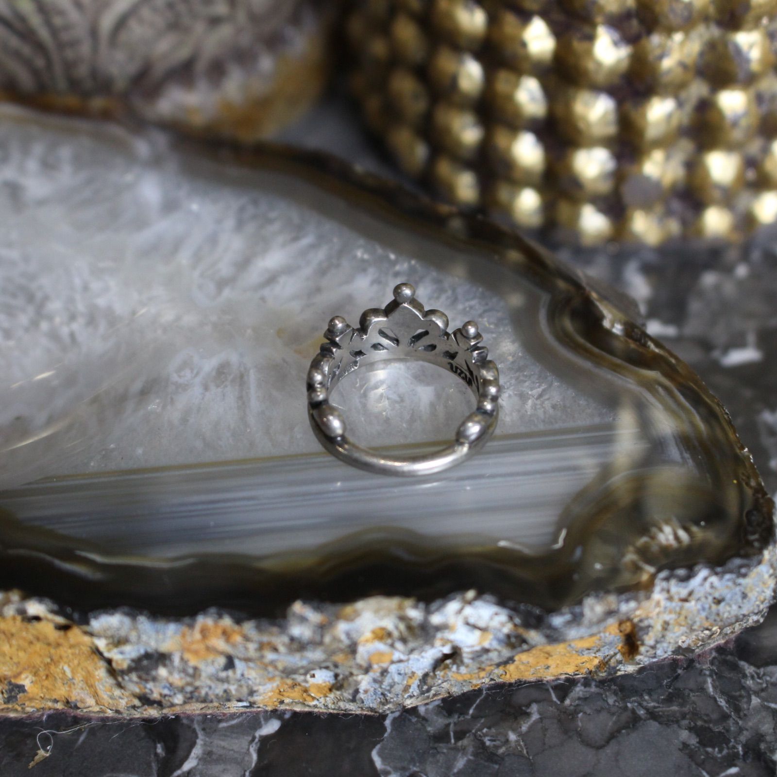 USA VINTAGE UZIP CROWN DESIGN SILVER RING/アメリカ古着王冠デザイン 