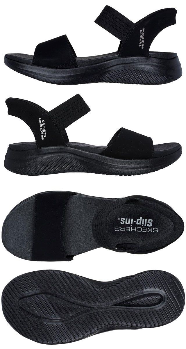 極美品 スケッチャーズ サンダル 24cm 黒 ブラック　スリップインズ SKECHERS スケッチャーズ サンダル レディース 黒 ブラック 白色