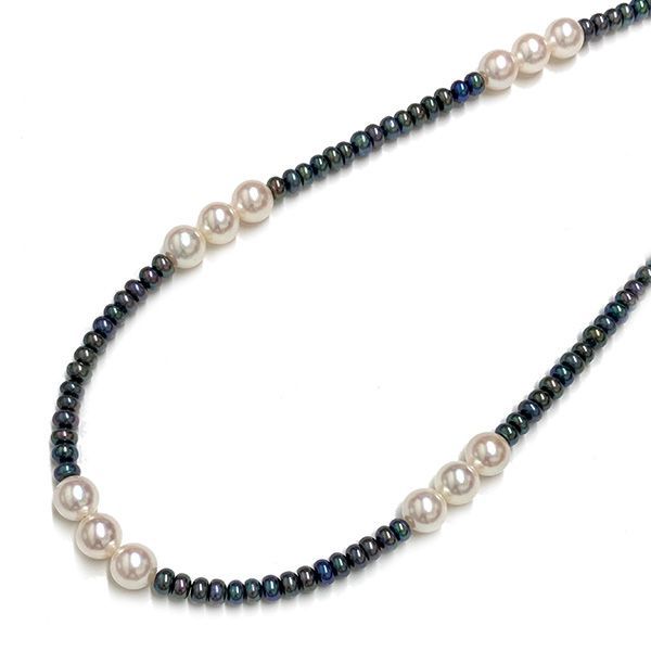 パールデザインネックレス 白ｘ黒 アコヤ真珠 淡水パール K18YG 50cm