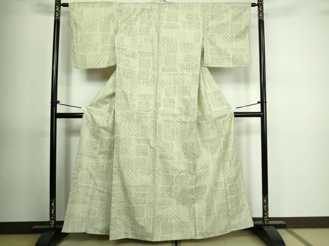 平和屋着物▽上質な紬　単衣　色紙飛鳥文　正絹　逸品　AAAZ9348fy 平和屋着物▽上質な紬 単衣 色紙飛鳥文 正絹 逸品 AAAZ9348fy