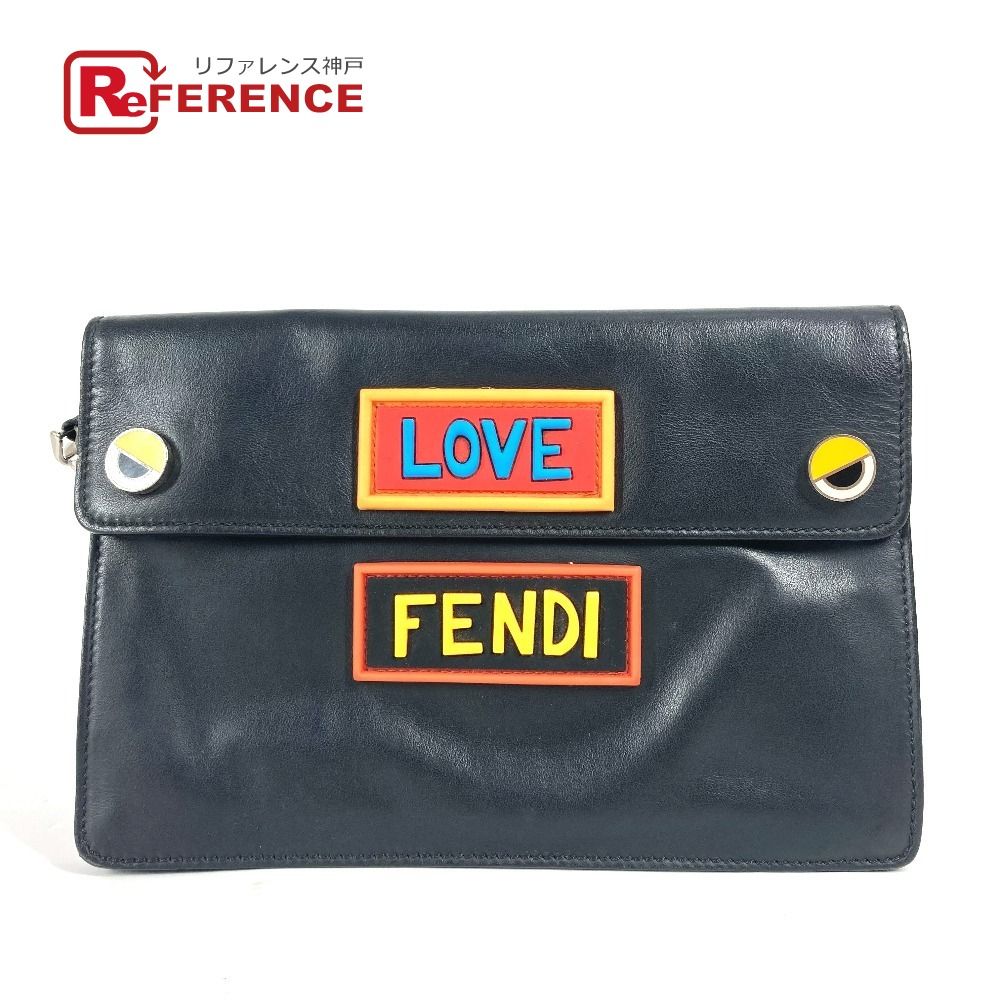 FENDI フェンディ クラッチバッグ ロゴ LOVE レザー ブラック