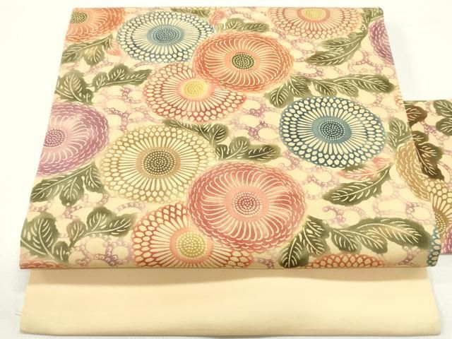 平和屋着物●塩瀬　九寸名古屋帯　本草木染　菊文　丁子色　正絹　逸品　DAAW6737ob 平和屋着物○塩瀬 九寸名古屋帯 本草木染 菊文 丁子色 正絹 逸品