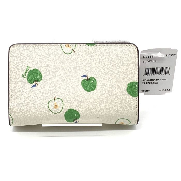 COACH コーチ 財布 レディース 二つ折り ホワイト 青りんご