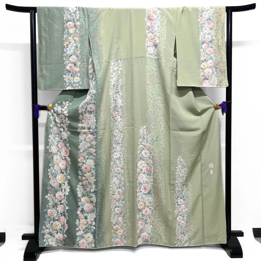 作家もの 訪問着 辻ヶ花 絞り 金彩 葵 楓 藤 紋無し 着物 092a d