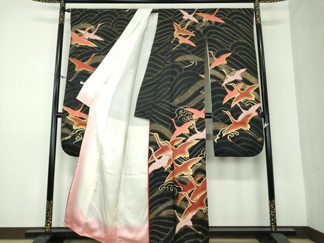 平和屋着物●豪華振袖 立波に群れ鶴 暈し染め 金彩 正絹 DAAY1508ps