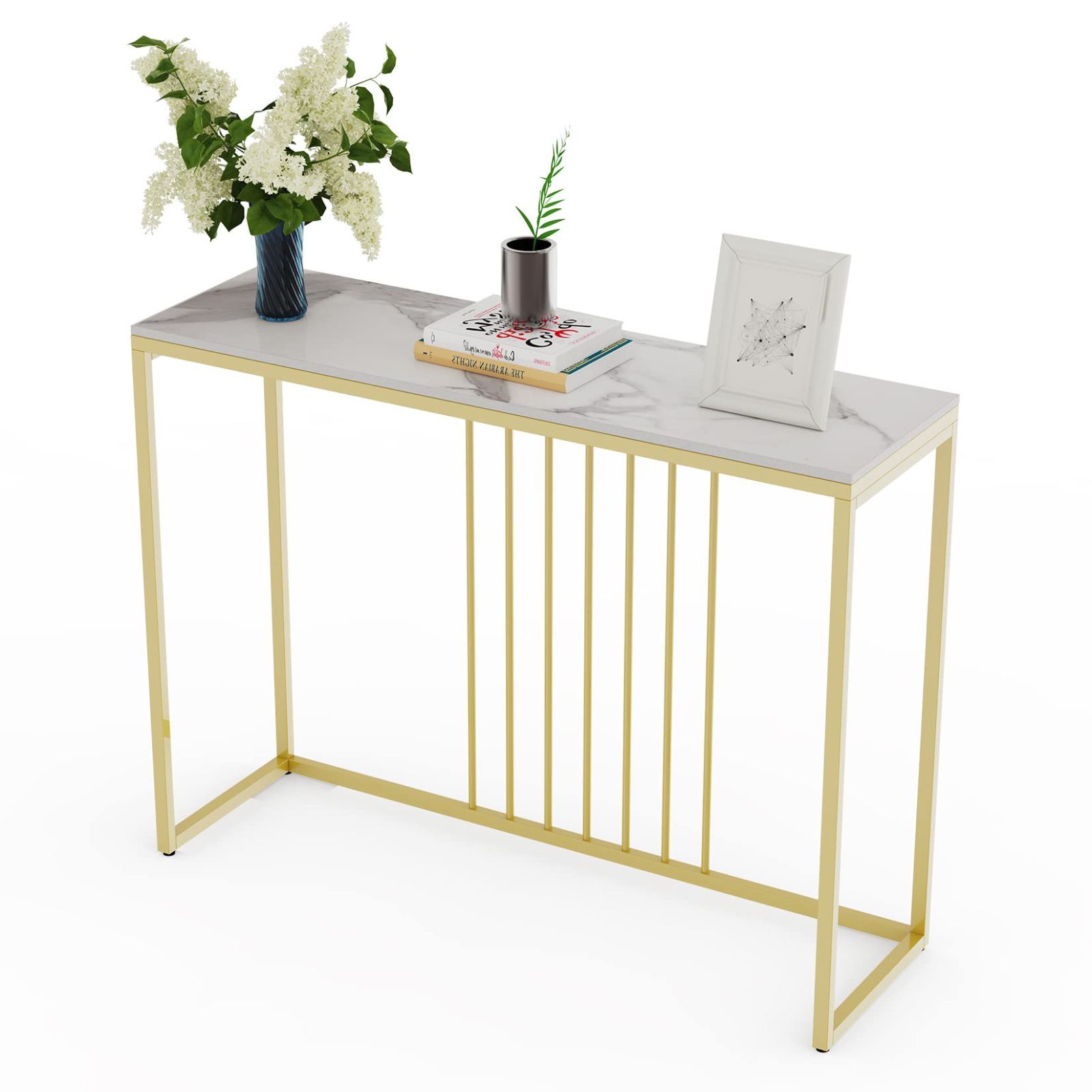 キッチン リビング ホテルのロビー 四角 おしゃれ 飾り台 奥行30 アンティーク 長方形 幅100 白 ホワイト 玄関テーブル スリム ゴールド 大理石 コンソールテーブル 焼結石 Susire