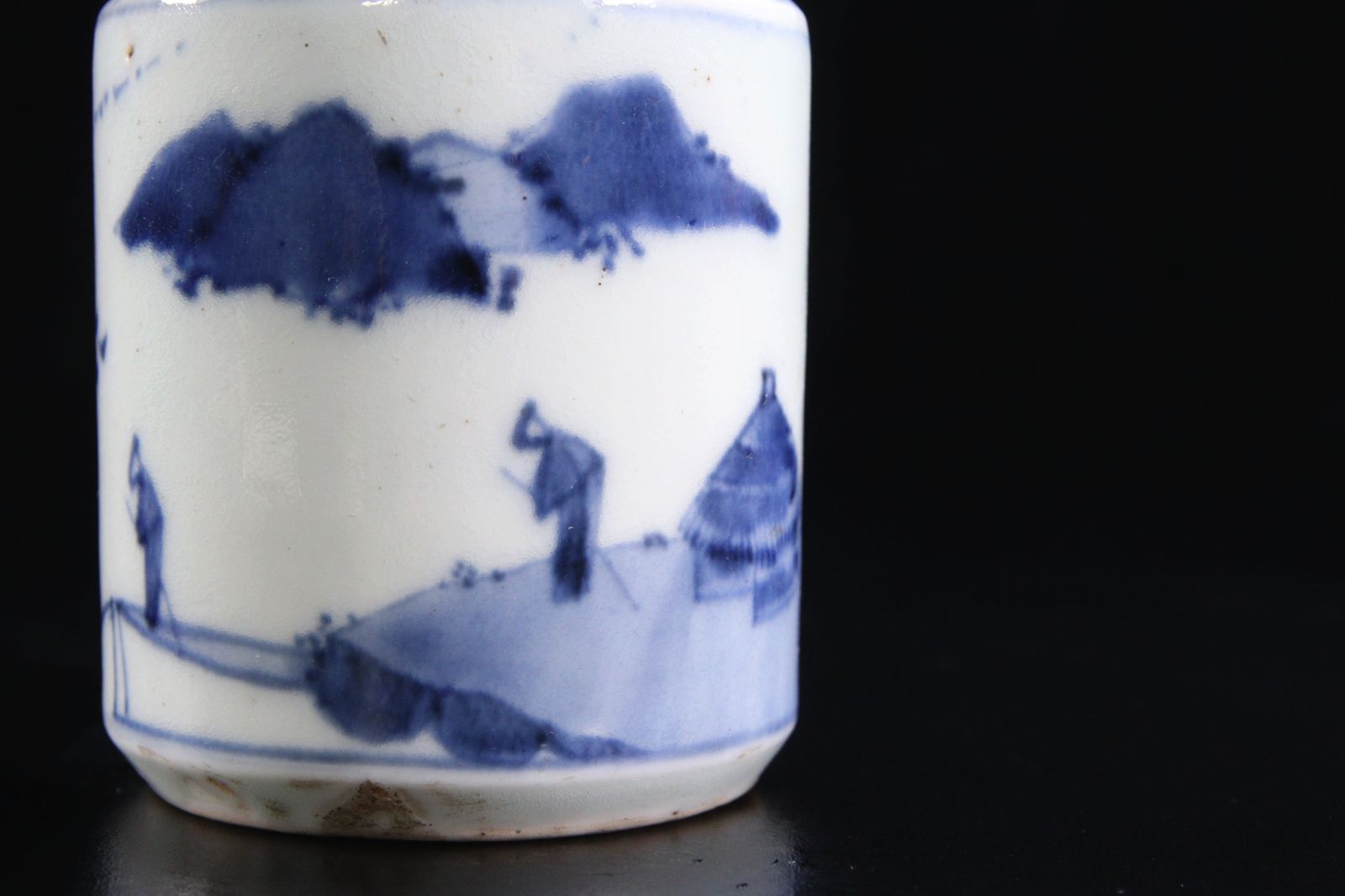 中国古玩 白磁製 鳥双耳染付花瓶 12.5cm 箱付 唐物