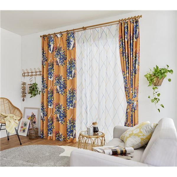 遮光 カーテン 約幅100×丈200cm ハンギング オレンジ 1枚入 2級遮光 タッセル付 形状記憶加工 日本製 デザインライフ〔代引不可〕 遮光 カーテン 約幅100×丈200cm ハンギング オレンジ 1枚入