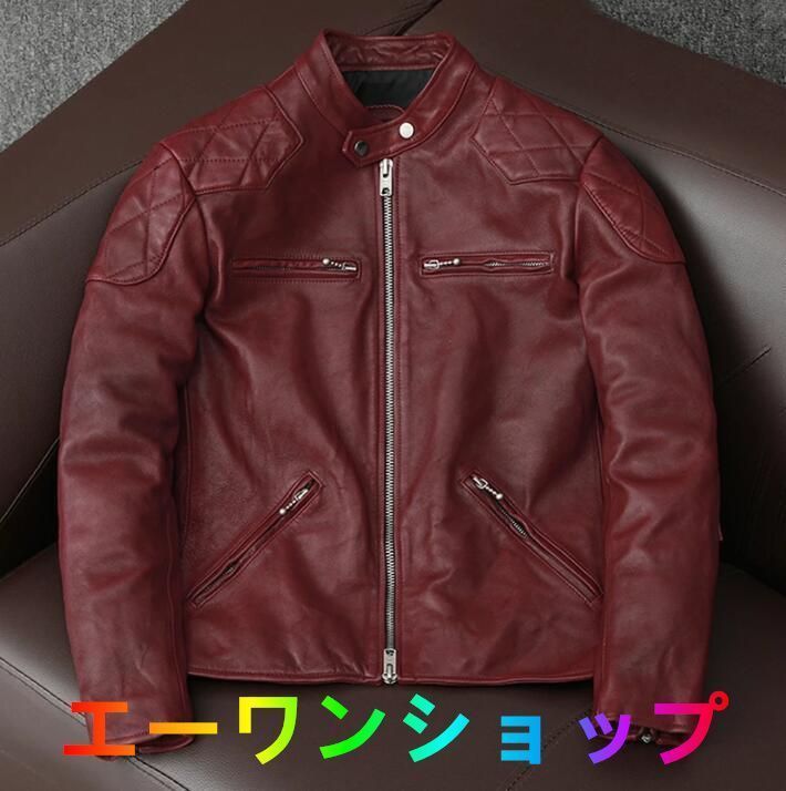 ライダースジャケット レザージャケット 本革 羊革 革ジャンコート バイクジャケット メンズファッショＳ～5ＸＬレッ
