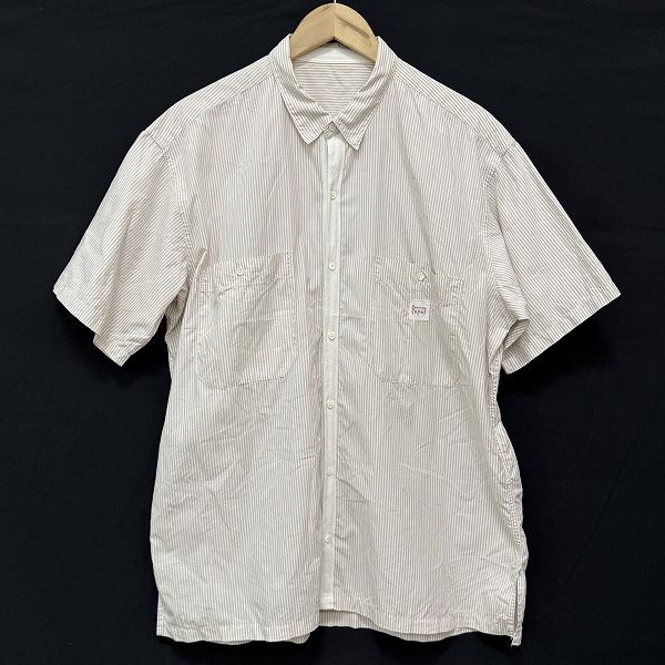 snc パパス Papas 半袖シャツ L 白系 グレー 赤 ストライプ メンズ 964881