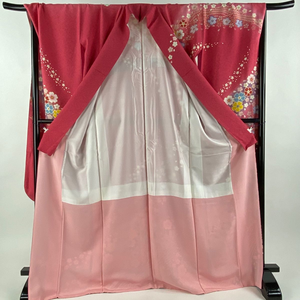 振袖 身丈171cm 裄丈73cm L 袷 袋帯フルセット 桜 波 刺繍 金銀糸  