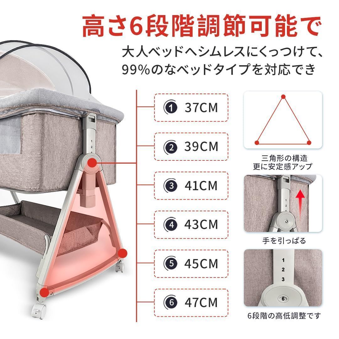 Kino Linpo ベビーベッド 添い寝 新生児ベッド 乳児用ベッド 高さ6段