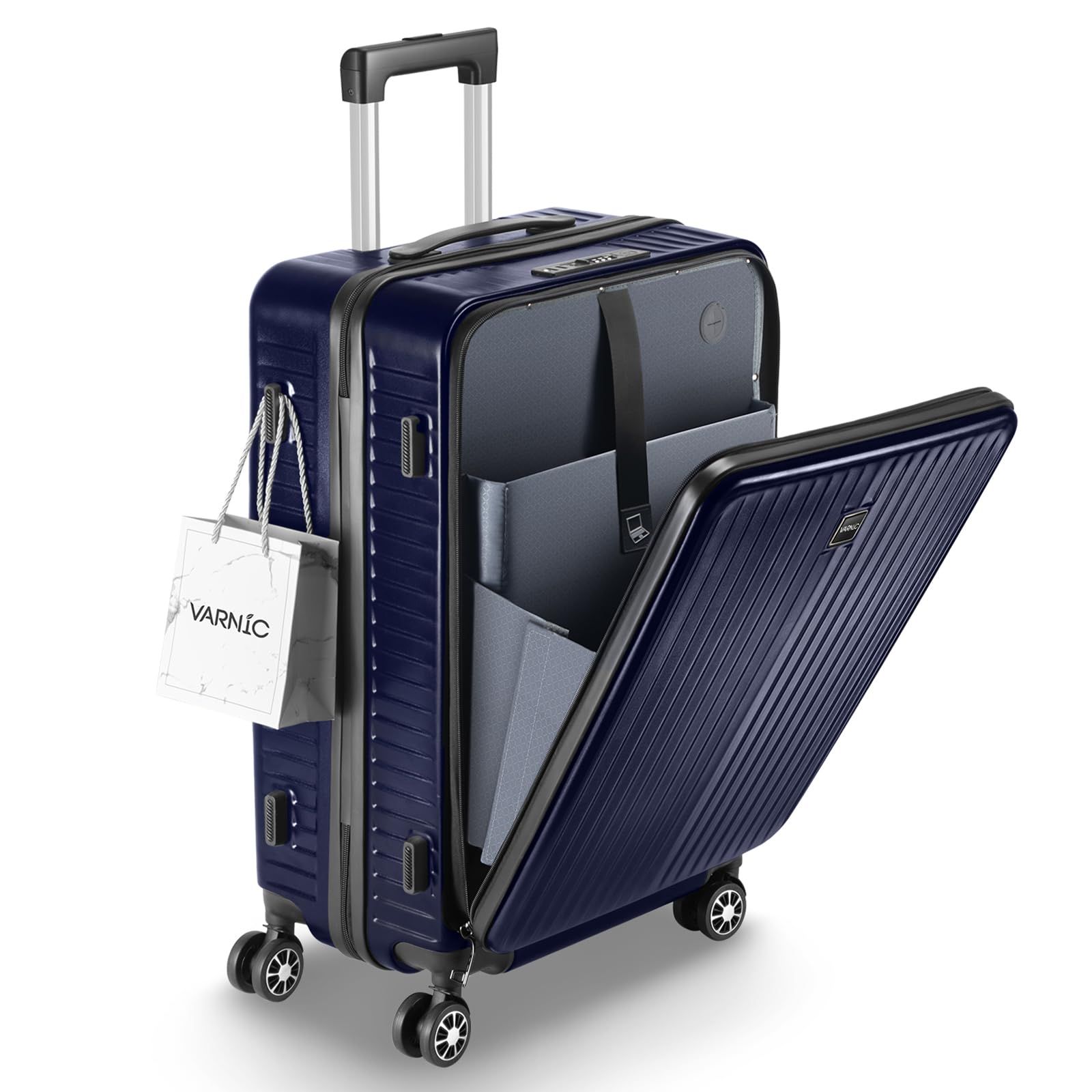 VARNIC スーツケース フロントオープン キャリーケース 超軽量 耐衝撃 前開き キャリーバッグ USBポート付き TSAダイヤル式ロック 360度回転 ダブルキャスター 振動軽減 軽量 旅行 ビジネス 出張 ブルー Sサイズ 機内持込 1-