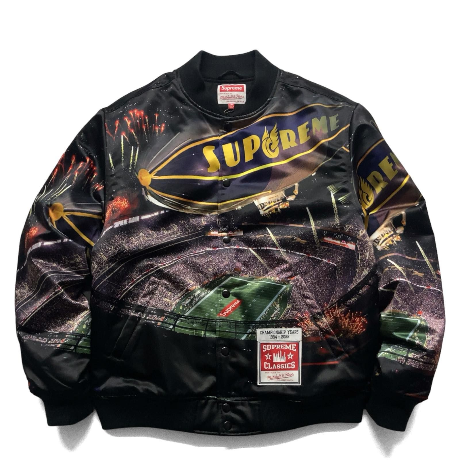 【美品】22SS SUPREME シュプリーム × Mitchell & Ness ミッチェルアンドネス Stadium Satin Varsity  Jacket スタジャン ジャンパー M