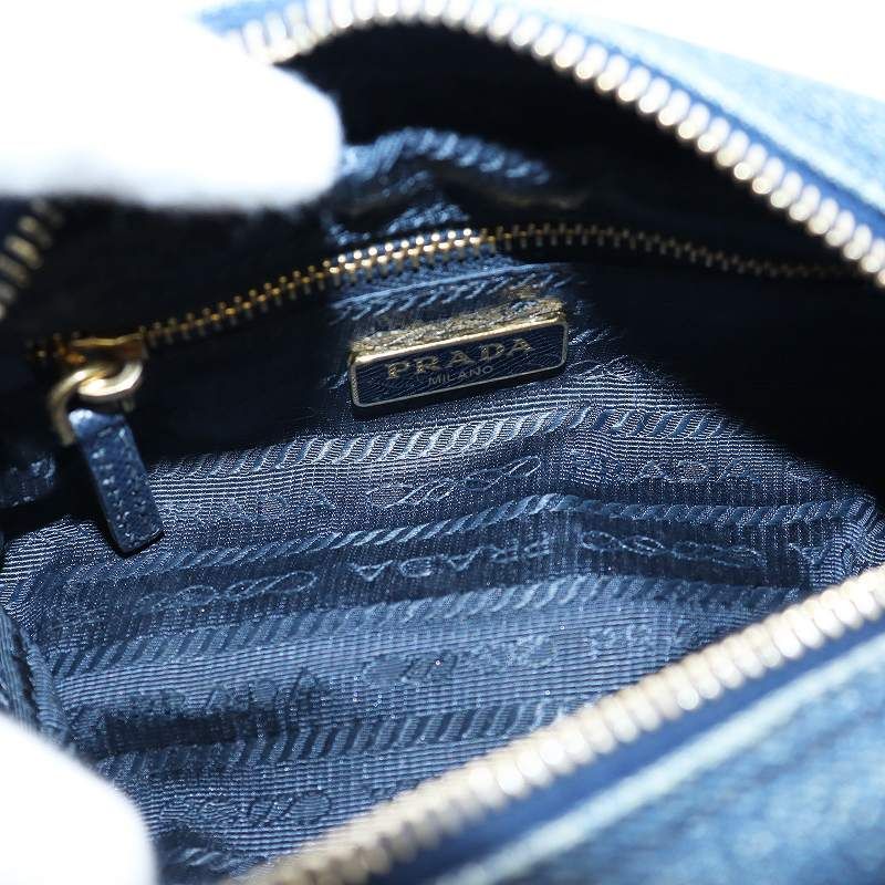プラダ PRADA デニムポーチ ロゴ プレート 紺 ネイビー 1NA175 /KP