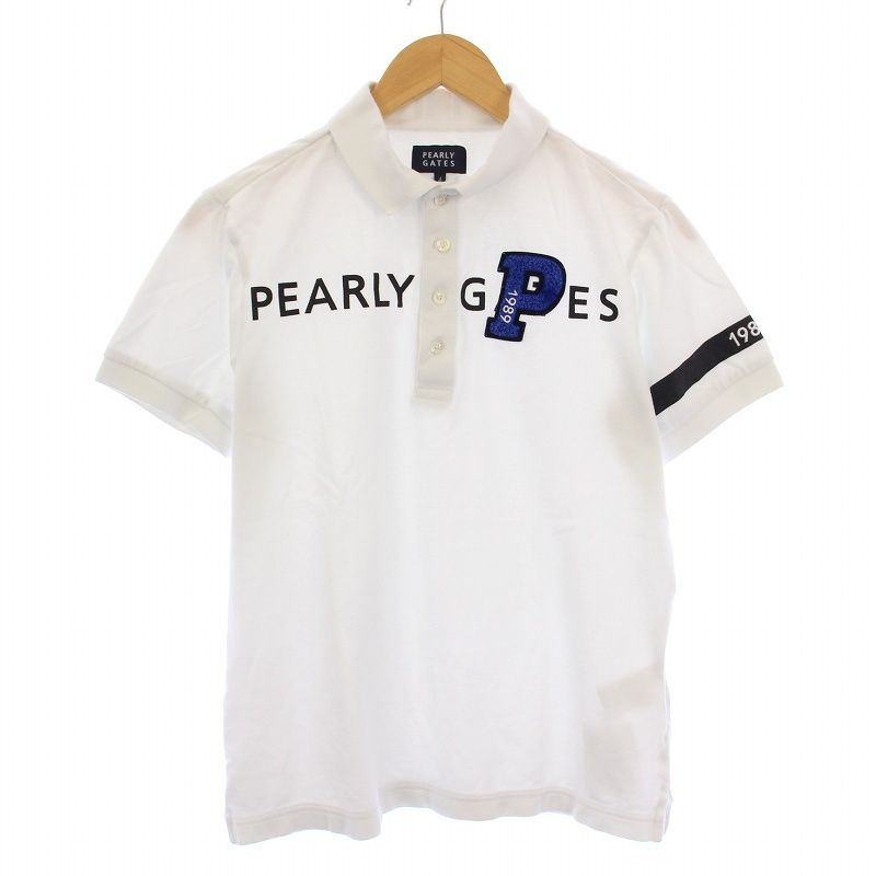 PEARLY GATES パーリーゲイツ ポロシャツ 鹿の子 白 5 ロゴ パーリーゲイツ PEARLY GATES ゴルフウェア ポロシャツ 半袖
