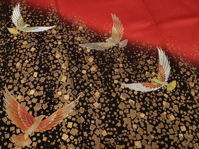 平和屋着物○染色作家 斉藤三才 振袖 駒刺繍 飛鳥文 暈し染め