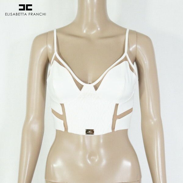 80 OFF エリザベッタフランキ ELISABETTA FRANCHI トップス 40 ECS1273 Sサイズ ホワイト レディース ウエスト見せトップス キャミソール イタリア製