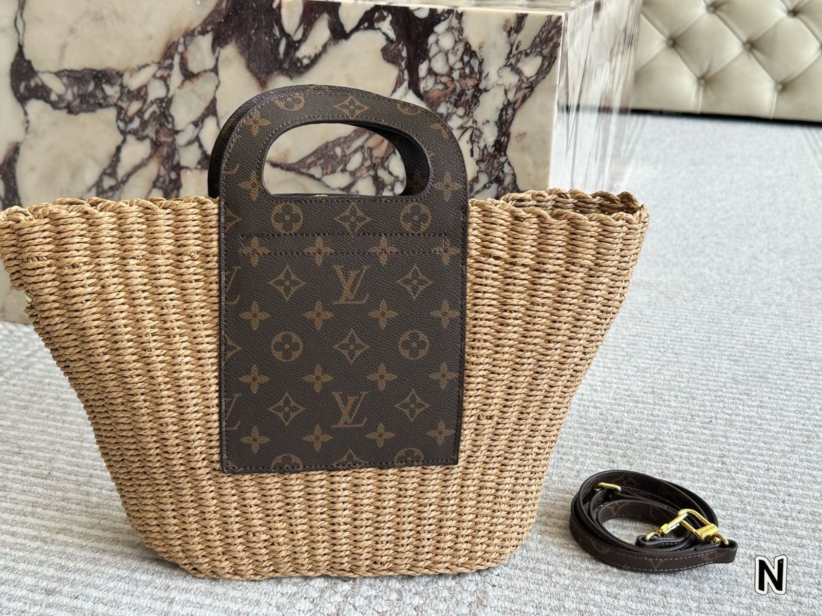 ストロー ハンドバッグ 今日特価】Straw Bag with Shoulder Strap - ストローバッグ