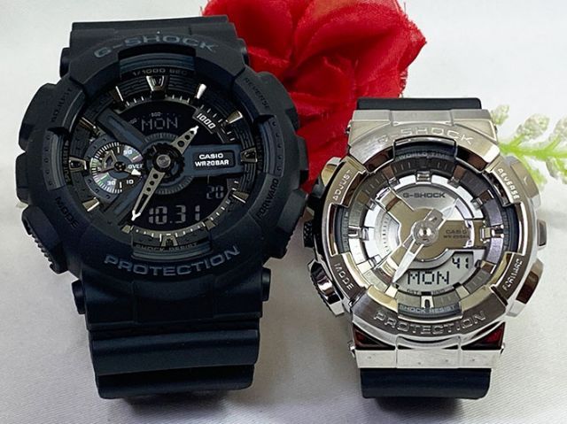恋人たちのGショック ペアウオッチ G-SHOCK ペア腕時計 カシオ 2本セット gショック GA-110-1BJF GM-S110-1AJF アナデジ 電池式  ラッピング無料 　クリスマス　誕生日 御祝い還暦 銀婚式　結婚記念日