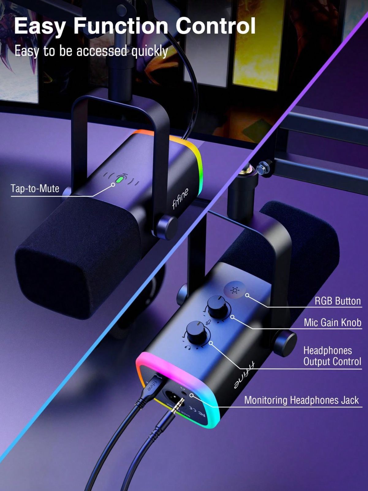【送料無料】 USB XLRダイナミックマイクキット ブームアームスタンド付き ヘッドフォンジャック ミュート RGB ライブストリーミング 録音 ポッドキャスト PCビデオ用 FIFINE AM8T 【特別価格】