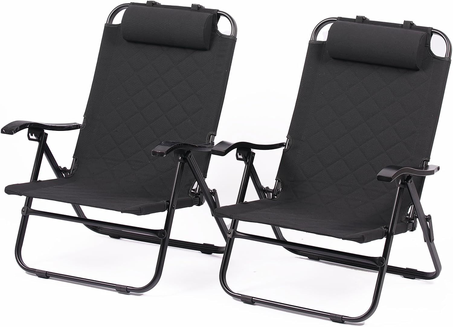 RcrCamp リクライニングローチェア 2脚セット 収納袋付き ブラック Reclining Low Chair 4段階 キルト 難燃 アルミ リクライニング リラックス ハイバック ロー キャンプ アウトドア コットン ローバー キャンプ