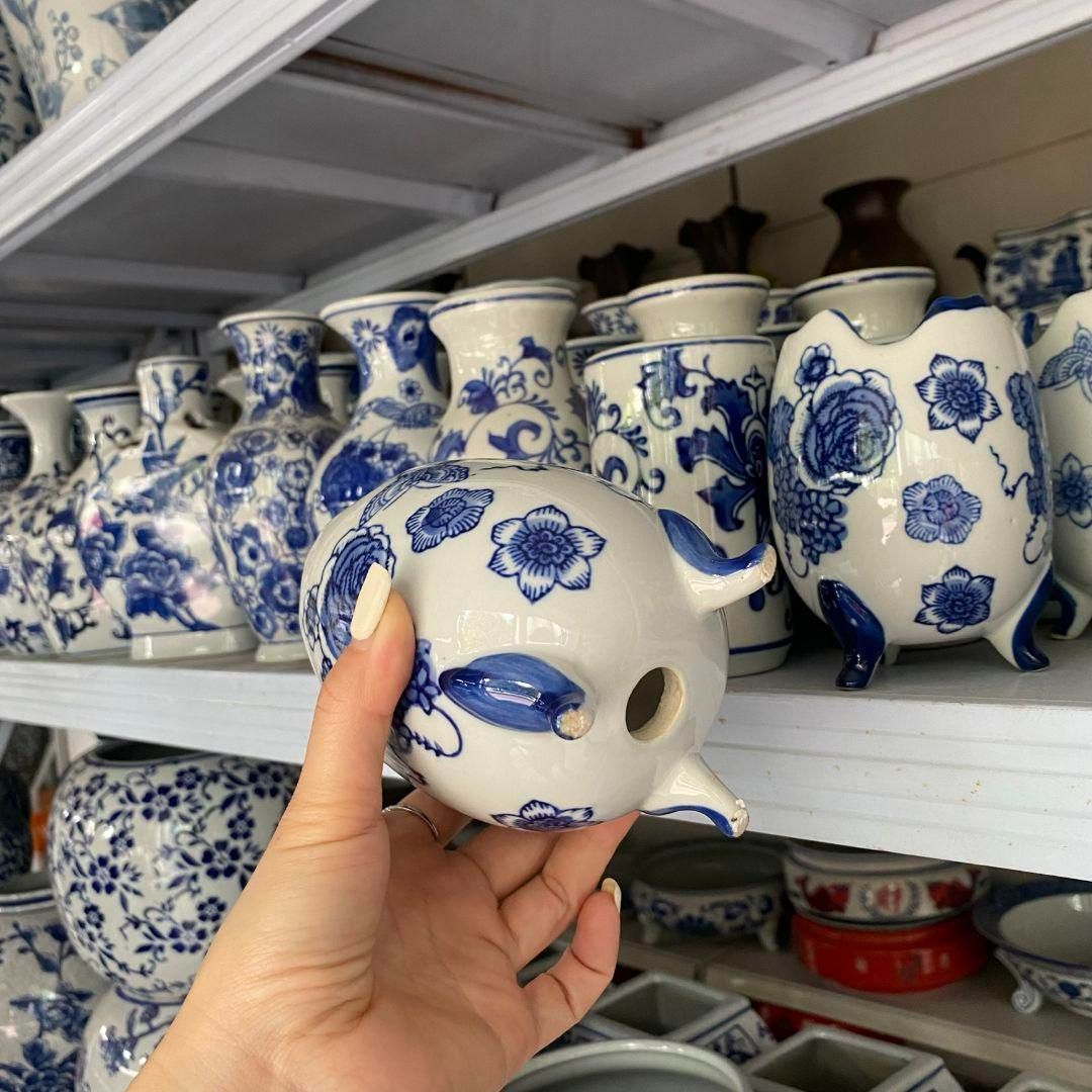 青花磁器六方鉢 盆栽鉢 中国鉢 植木鉢 多肉植物鉢 小品盆栽鉢 山野草鉢 青花十二柄植木鉢 sl-a11 ミニポット 植木鉢 鉢 和風 和柄 盆栽