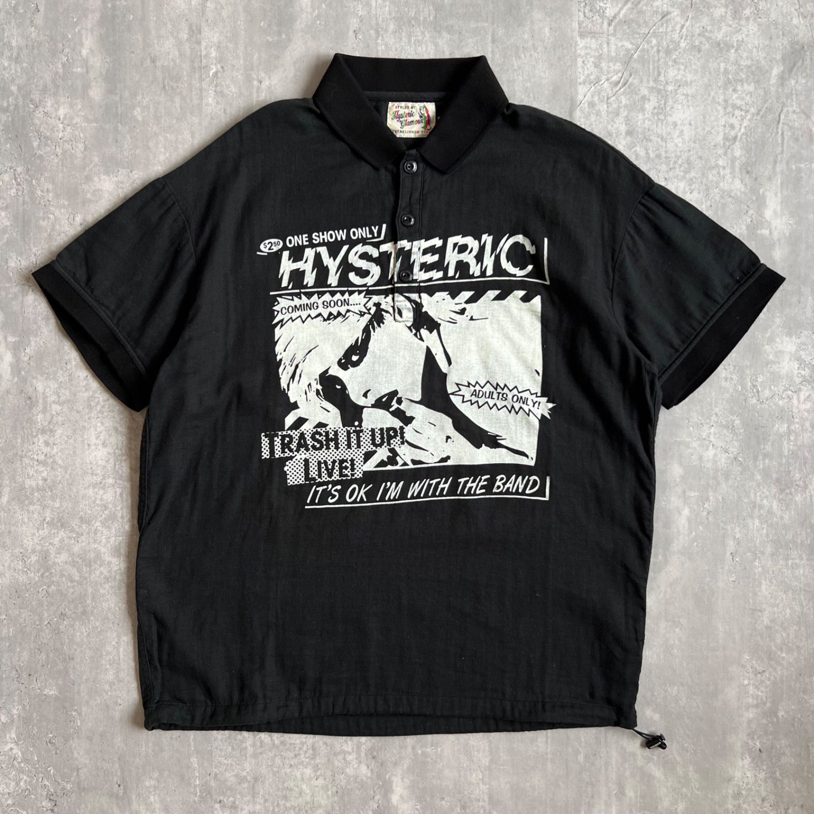 HYSTERIC GLAMOUR ヒステリックグラマー HYSBAND ヒスガール ドローコード付 半袖ポロシャツ ブラック 0161AH13 Sサイズ 日本製