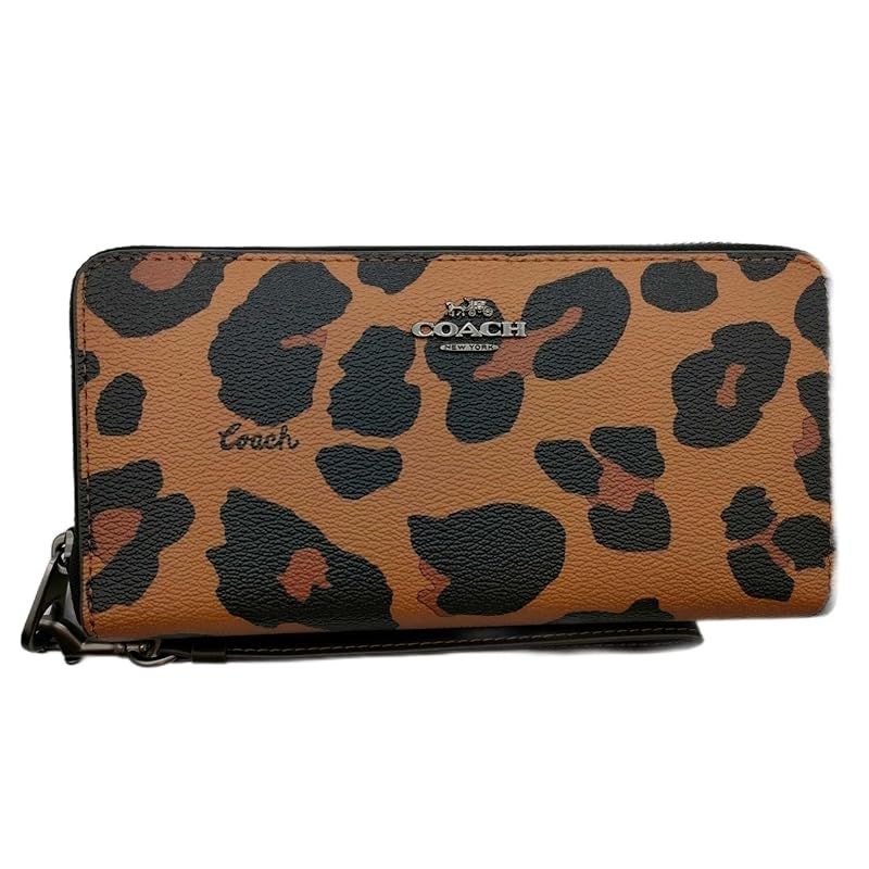 新着商品 COACH コーチ 長財布 レオパード ロングジップウォレット 型番CC865 Brown