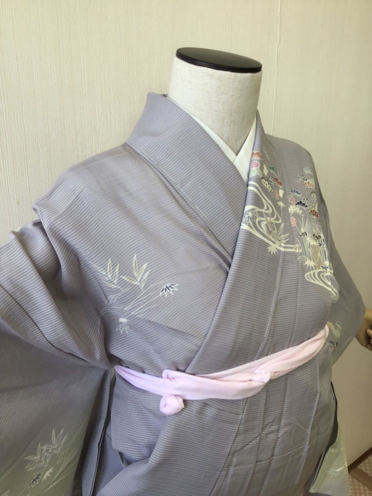 夏物 訪問着 付け下げ 茶屋辻模様 網干模様 着物 絽 裄69cm ワイドサイズ 紅掛空色 nh-042