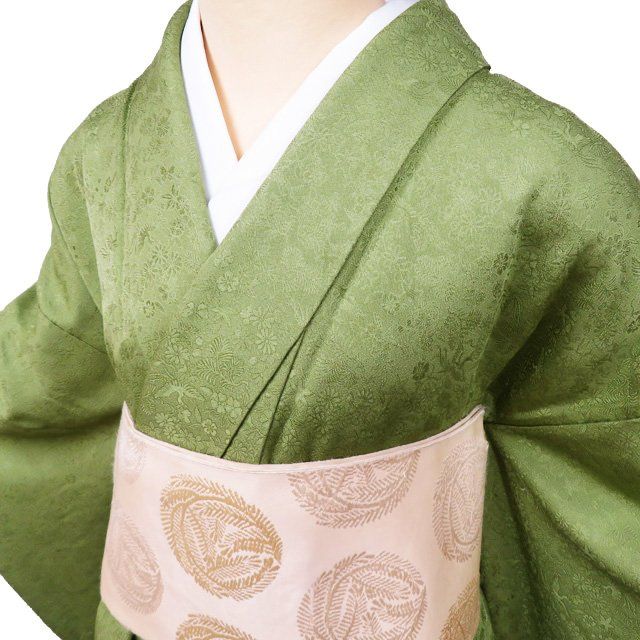 レディース 色無地 着物 正絹 袷 フォーマル 紋付き 地模様 花鳥模様 