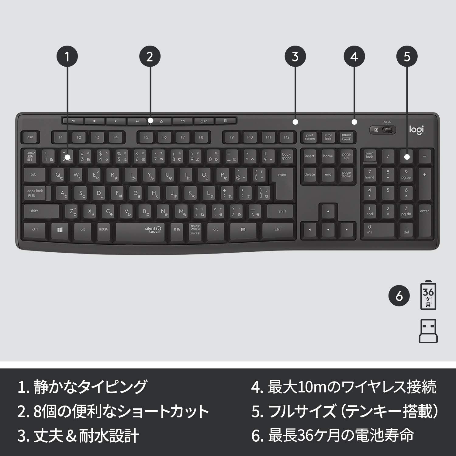 新品 ロジクール ワイヤレスマウス キーボード セット MK295GP 静音 耐水 無線 USB接続 Unifying非対応 MK295 グラファイト 国内正規品