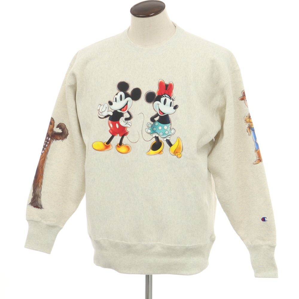 【中古】【未使用】チャンピオン Champion × Disney × BEAMS コットンポリエステル クルーネック スウェット オートミール【サイズL】【メンズ】
