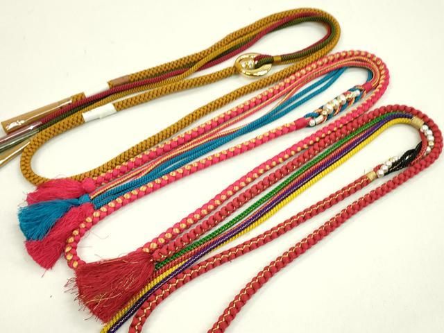 平和屋着物●和装小物　振袖用飾り付き帯締め１０本セット　パール　金糸　切り房　逸品　未使用　CAAX8075ju 平和屋着物○和装小物 帯締め3本 振袖用 飾り付き パール 丸組