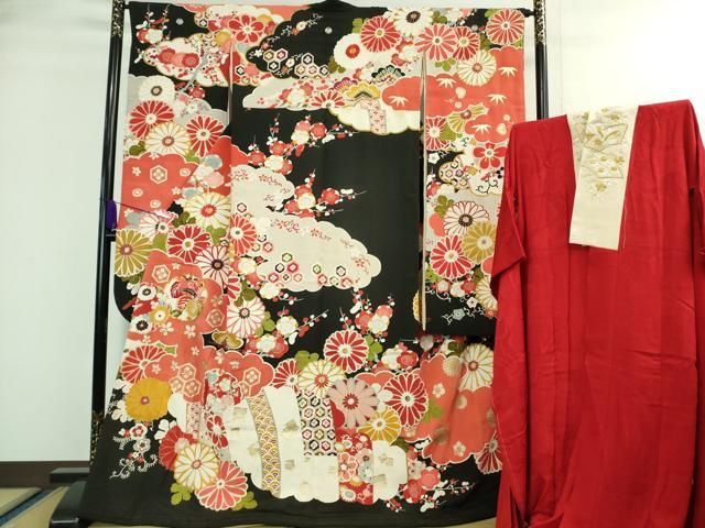 平和屋着物○長襦袢 無双仕立て 松竹梅雲重ね文 金彩 正絹 逸品 AAAX0712zg