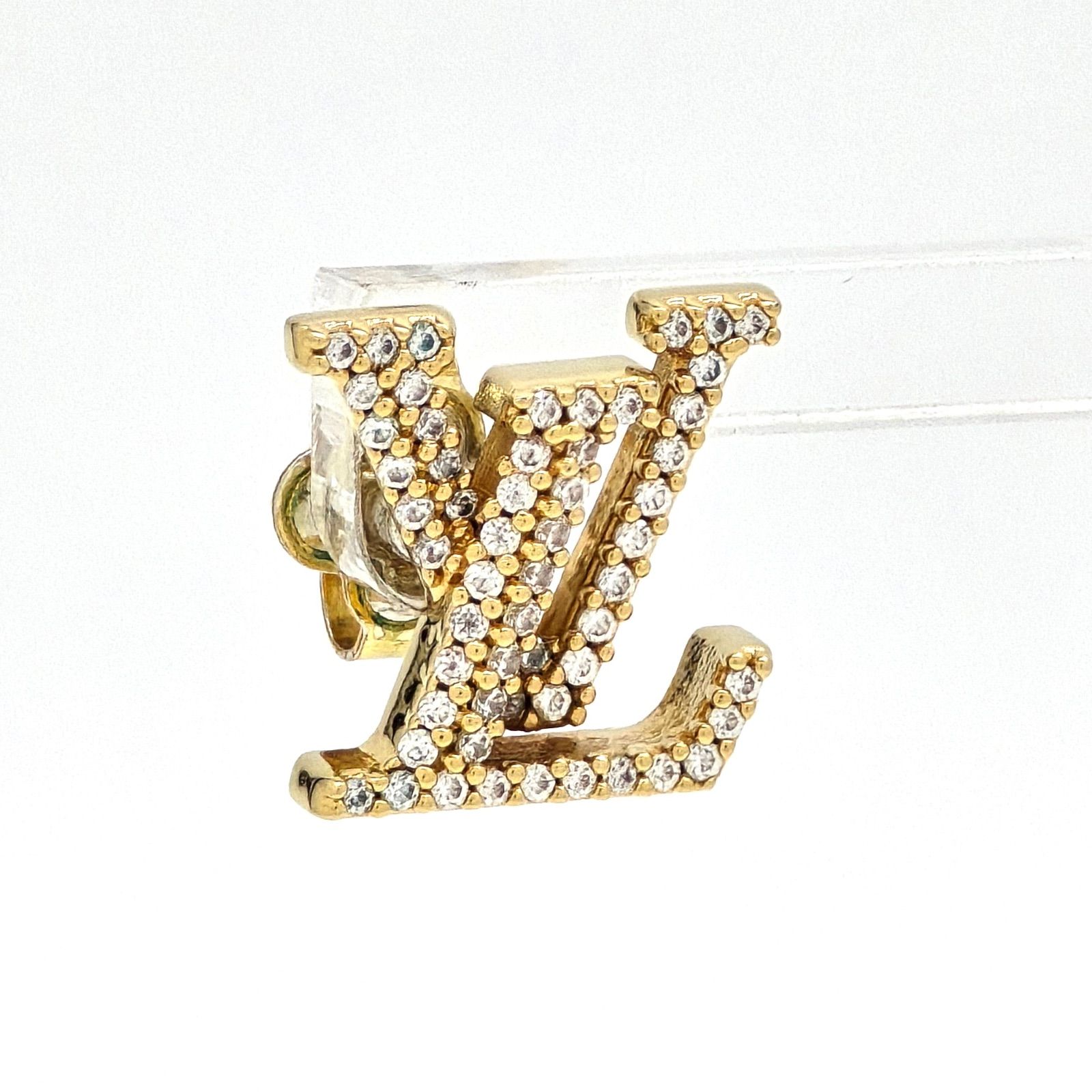 LOUIS VUITTON ルイヴィトン M00609 ピアス・LV アイコニック ストラス 片耳 ゴールドカラーメタル スタッドピアス TE3272 イタリア製 現行品