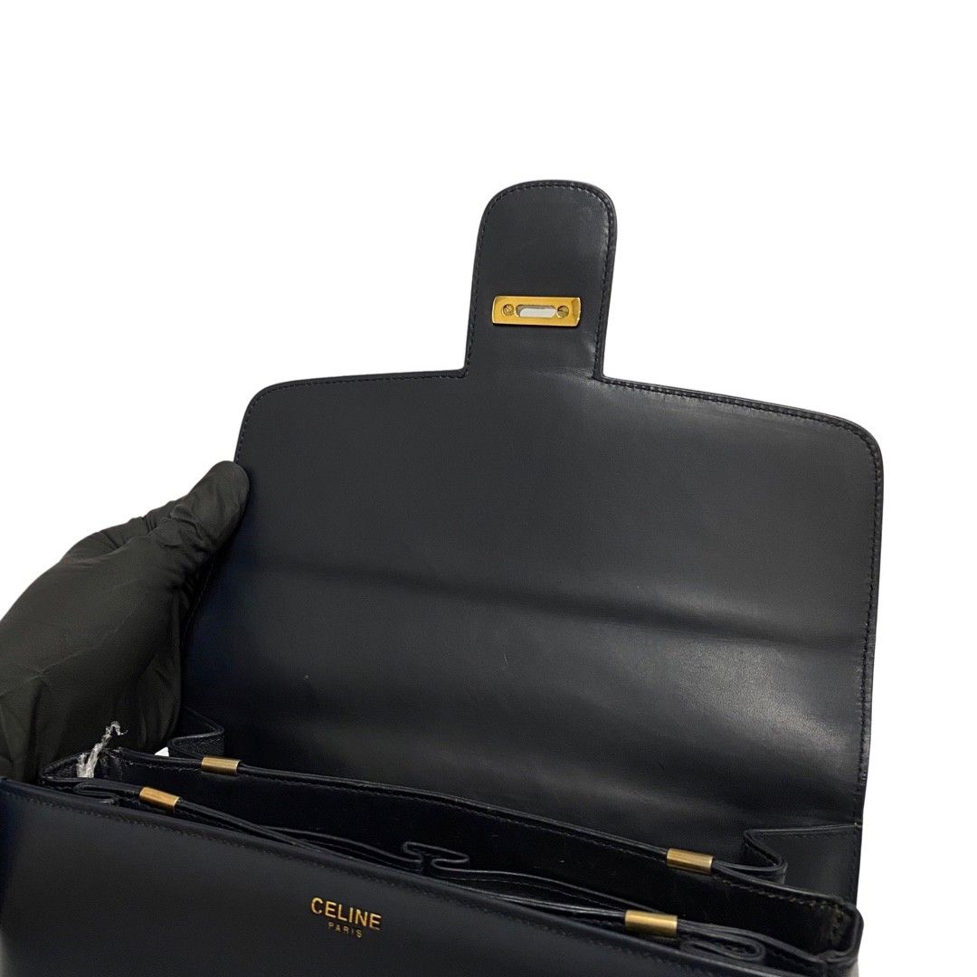 ほぼ未使用 CELINE セリーヌ ヴィンテージ 馬車金具 カーフレザー 本革 ミニ ショルダーバッグ ポシェット ネイビー 紺 5kmb598-5