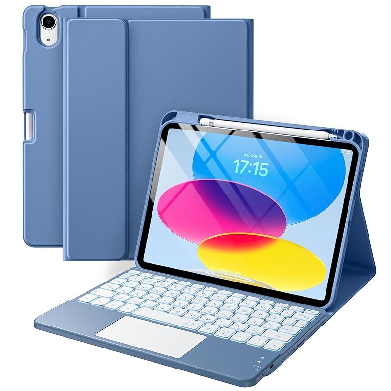 【在庫限り】HETHOT iPad用 キーボード付きケース - 第11世代(A16，2025)/第10世代(2022) 11/10.9インチ 日本語JIS配列 7色バックライト防汚素材 脱着式 大容量バッテリー タッチパッド付きマグネット式