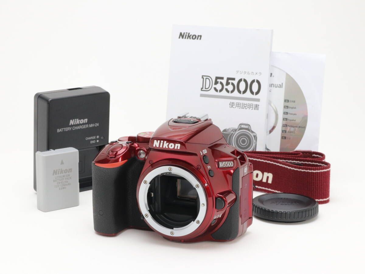 AB Nikon ニコン D5500 ボディ レッド シャッター回数2227 初期不良返品対応 99-47