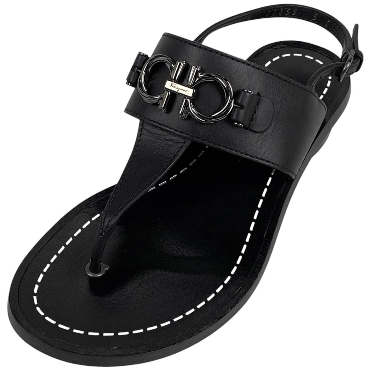 サルヴァトーレフェラガモ Salvatore Ferragamo ダブルガンチーニ トングサンダル 靴 サンダル レザー ブラック レディース