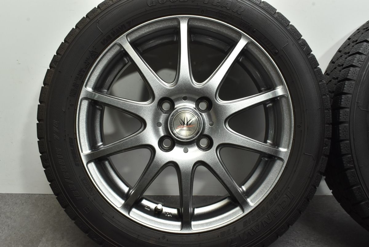 【美品】ロクサーニスポーツ 15in 4.5J +45 PCD100 グッドイヤー アイスナビ7 165/60R15 デリカミニ D:2 ハスラー ソリオ Kei 送料無料