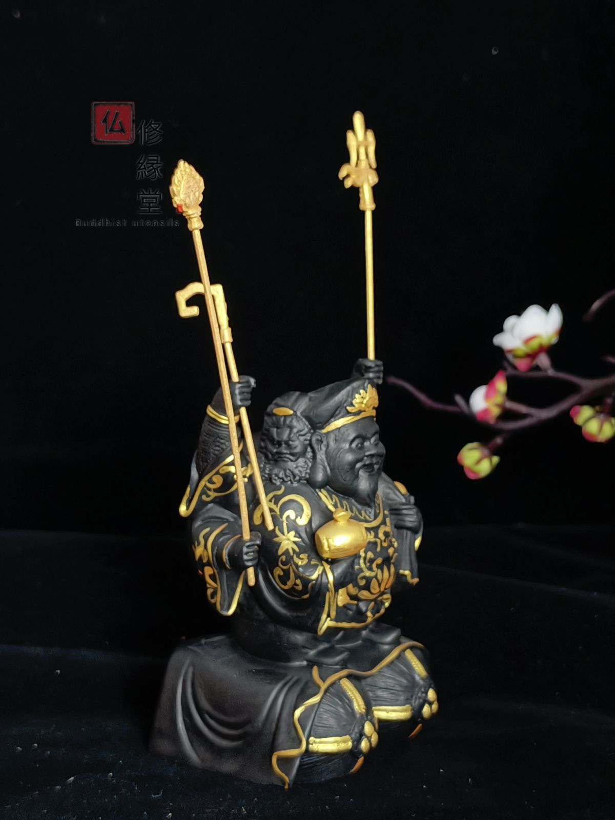 修縁堂】珍品 木彫仏像 七福神三面大黒天立像 彫刻 彩繪 本金 切