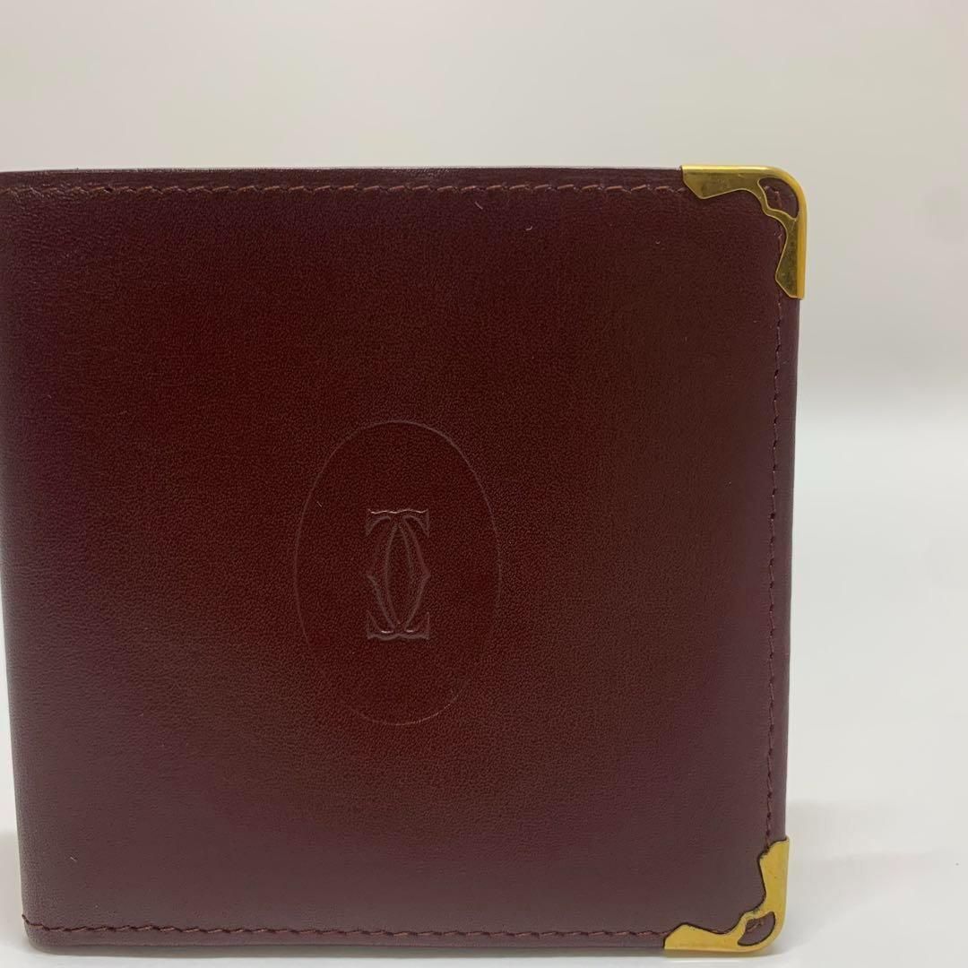 美品 Cartier カルティエ 二つ折り財布 マストライン ボルドー