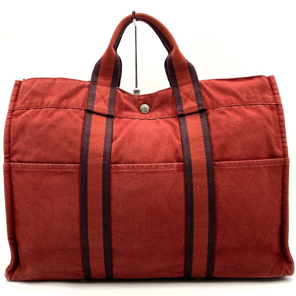 HERMES エルメス フールトゥ MM ハンドバッグ トートバッグ 手提げ 鞄 シルバー金具 キャンバス レッド 赤 レディース ファッション