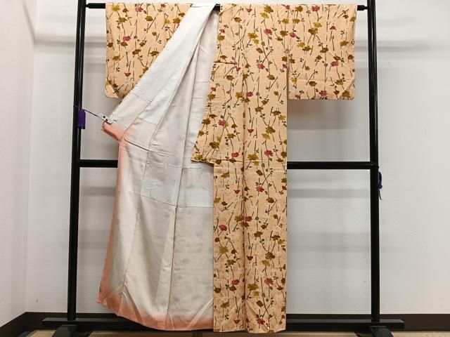 平和屋着物▽上質な小紋 単衣 こぼれ松葉 暈し染め 正絹 逸品