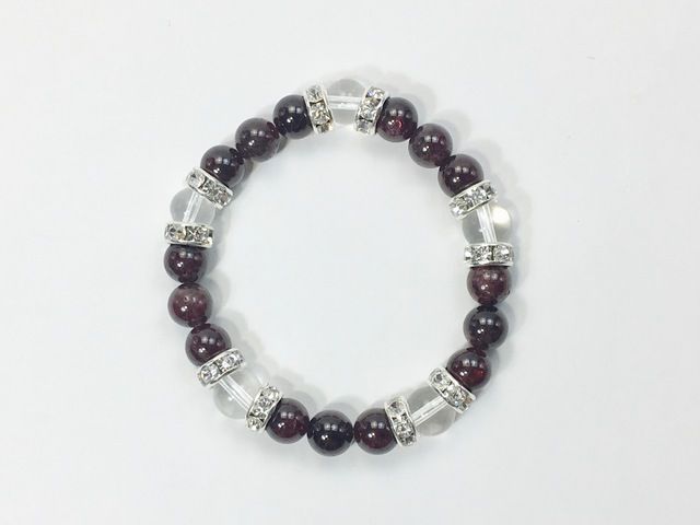 パワーストーン ブレスレット ガーネット&水晶  天然石ブレス 8mm（シルバー）レディース 女性  数珠ブレス 開運 プレゼント ギフト  [4]
